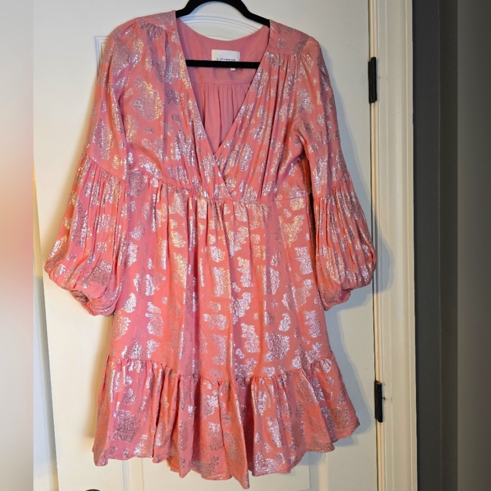 Anthropolgie Pink Metallic Women's V Neck Dress